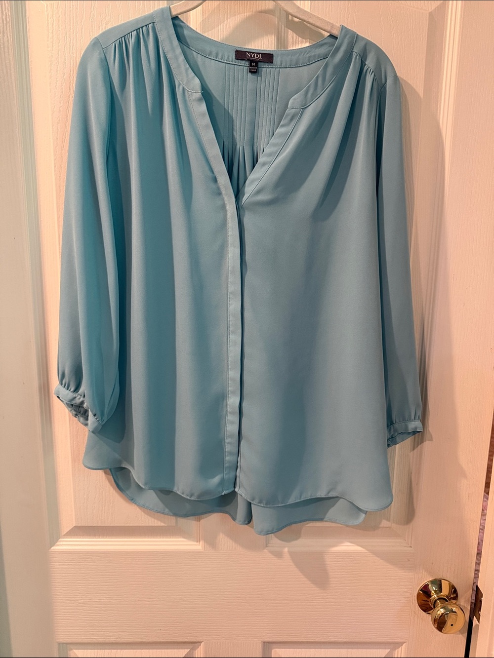 NYDJ Soft Blue V-Neck Peasant Blouse